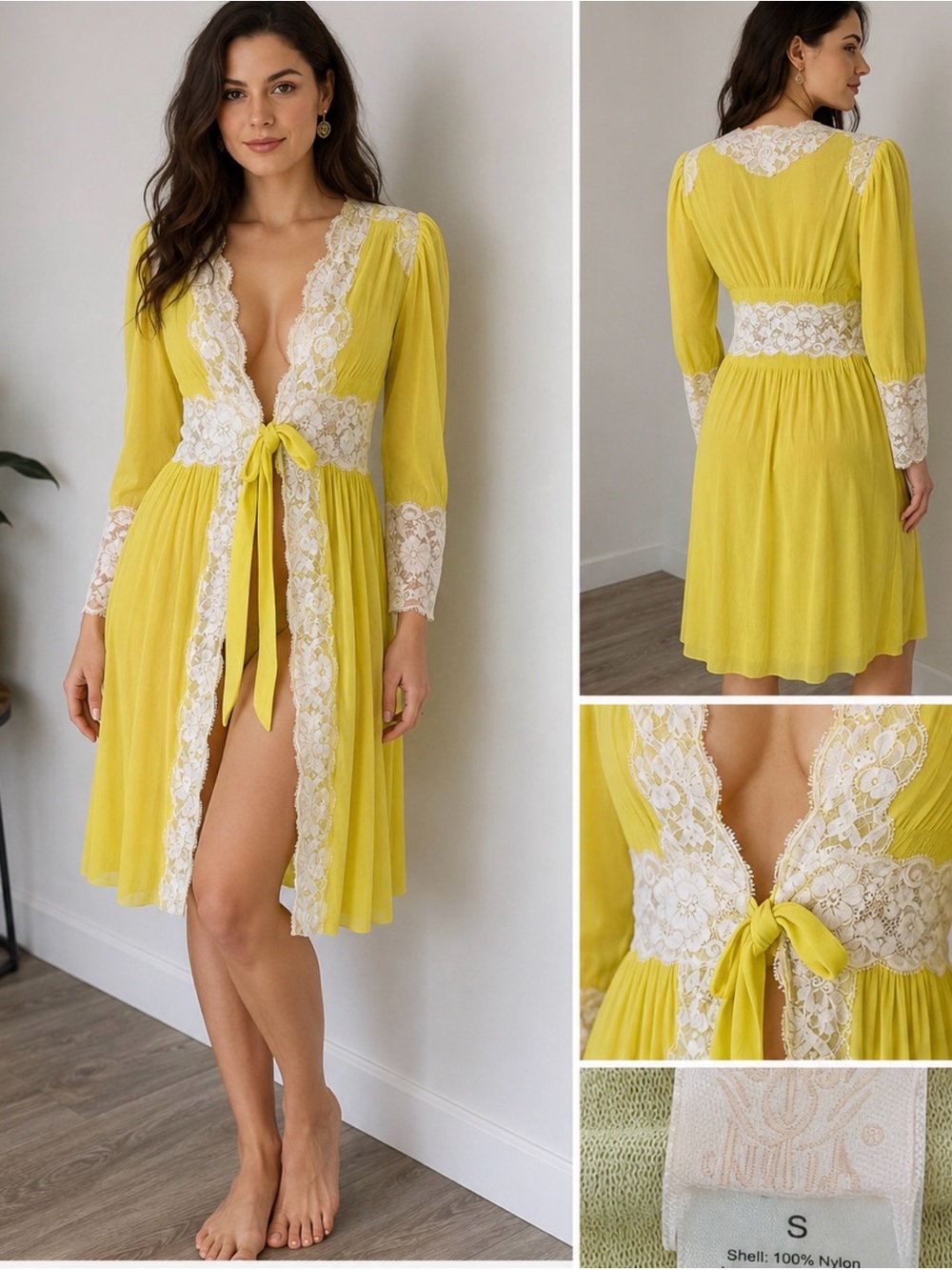 Gilligan‎ & O'Malley Pale Yellow Lace-Trim Robe
